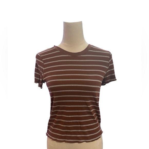 Heart Hips Brown Striped Top Slightly Cropped Size Large - Picture 2 of 5